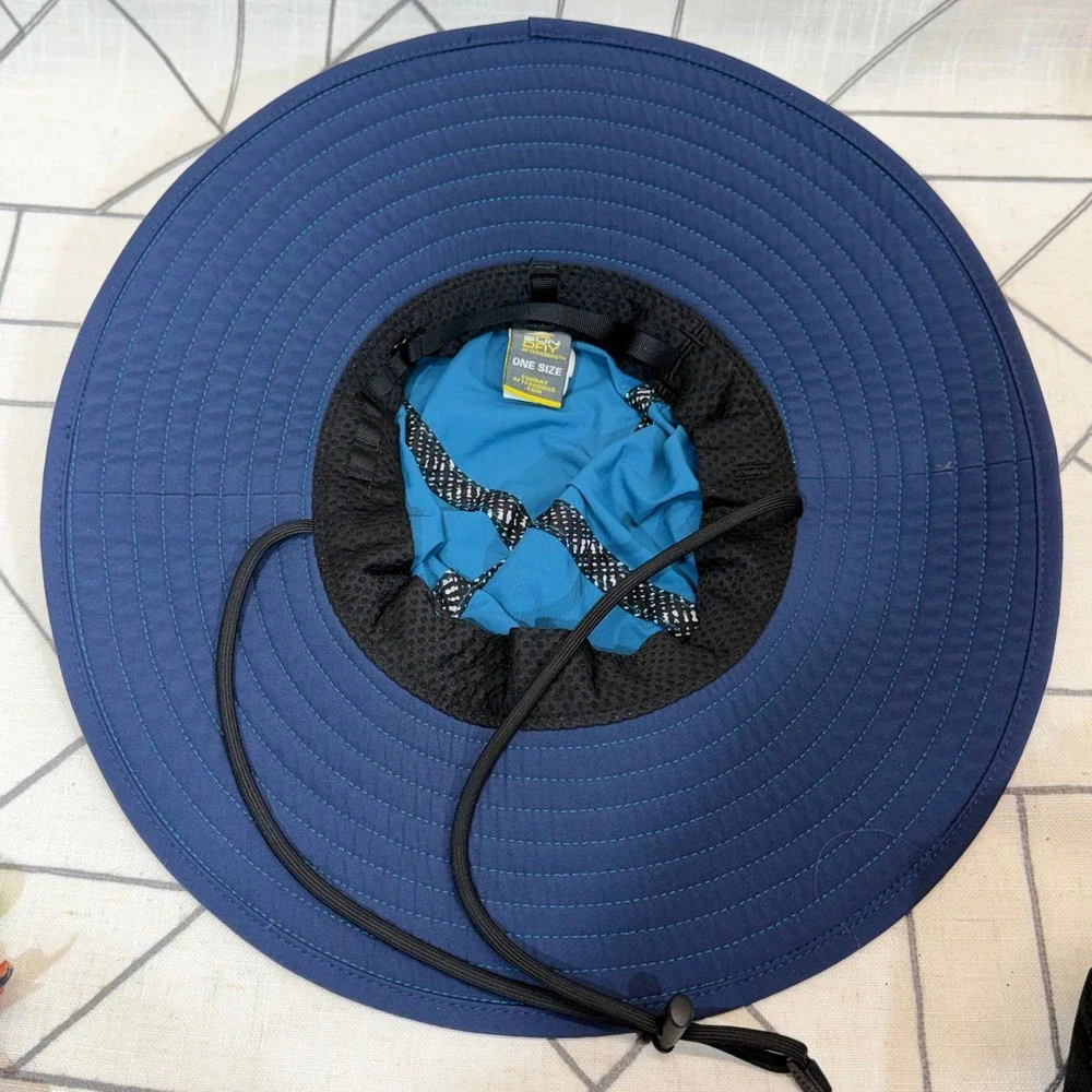 Sunday Afternoons Sun Hat One Size Teal Blue Floral Sash Wide Brim Hiking Hat